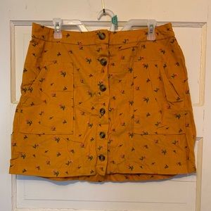 American Eagle Yellow Floral Corduroy Faux Button Mini Skirt
